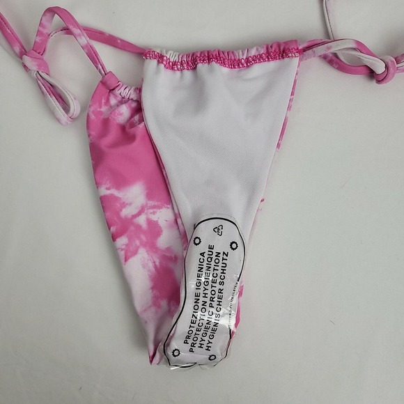 Womens Pink White Tie Dye Side Tie String Swim Bikini Bottom Size Small - Picture 3 of 5